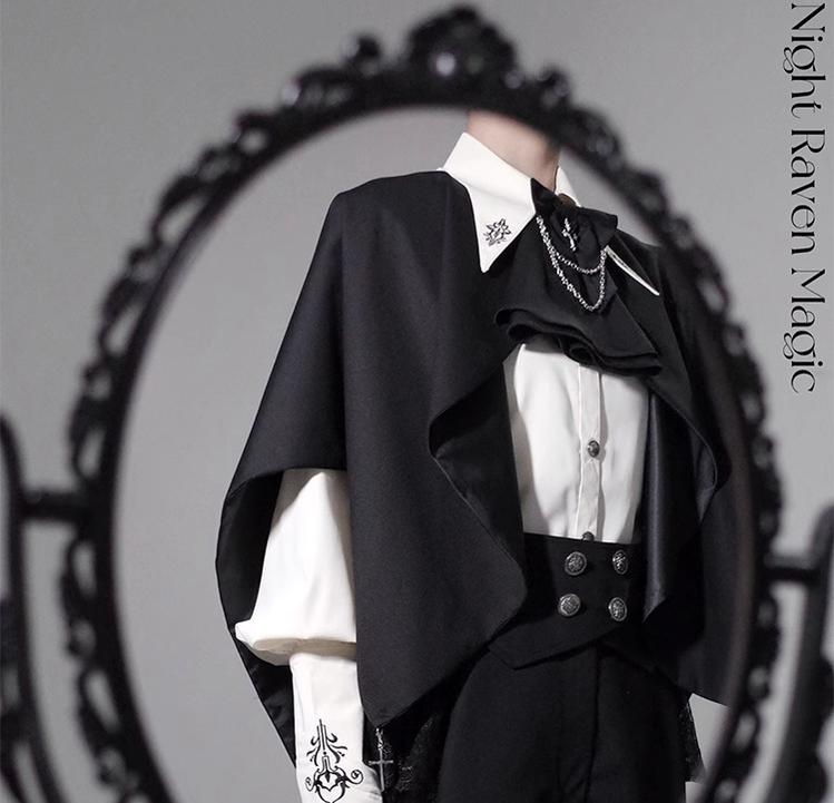 Night Raven Magic - Ouji Lolita Dress Set, Suspender Shorts & Cape - image 19