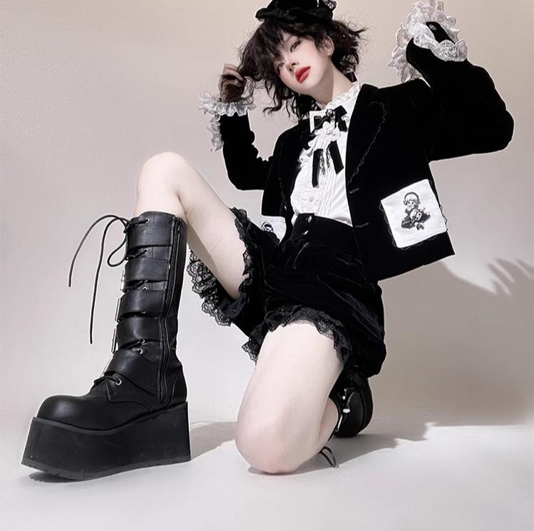 Erosion Heart F-Type - Ouji Lolita Suit Black Velvet Shorts and Skirt - image 31
