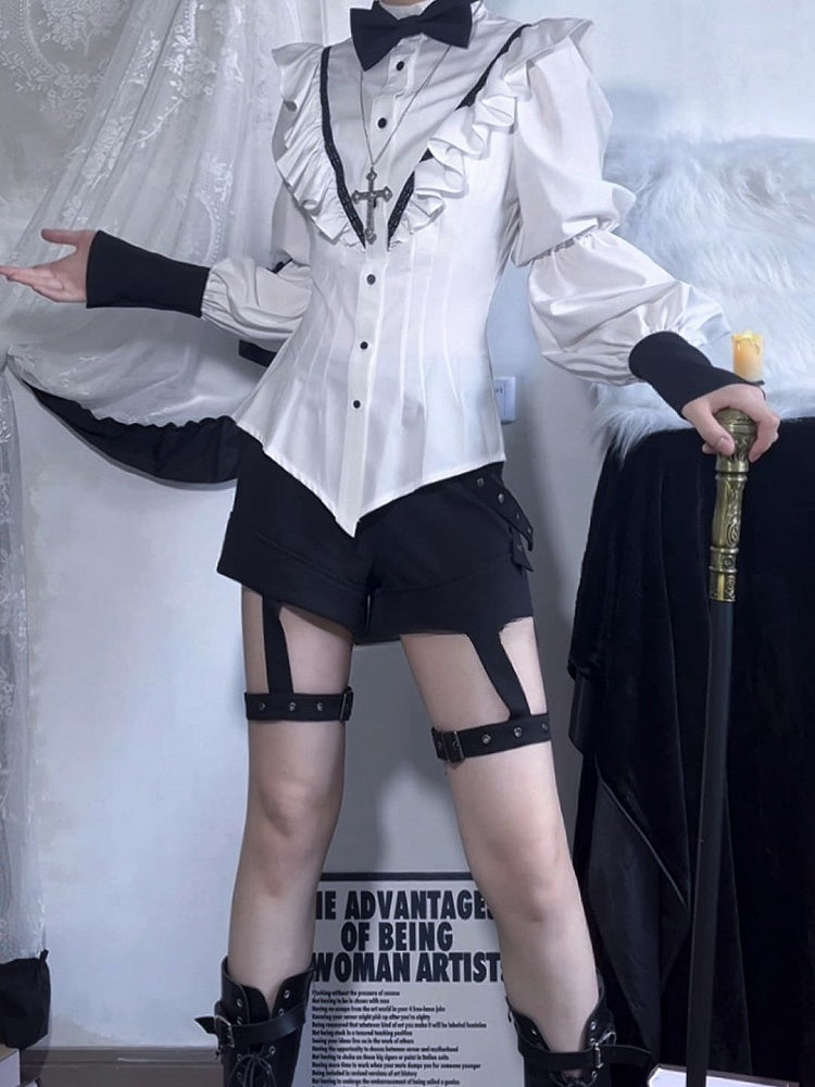 Ouji Style Black Shorts with Buckle Straps - Shi Zhi Mao - image 6