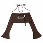 Brown Flare-Sleeve Cropped Top with Butterfly Print & Rose - PINK SAVIOR - image 1