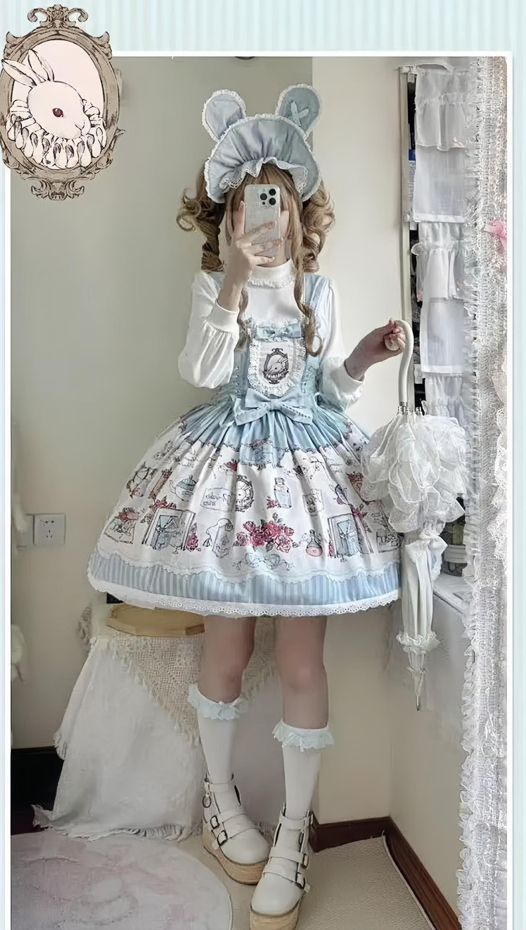 Rabbit Collection Box - Bunny Print Kawaii Lolita JSK Dress, 3 Colors - image 30