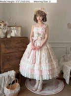 Bloom Lamb - Classic Lolita Embroidered JSK Dress, Tiered Hem - image 8