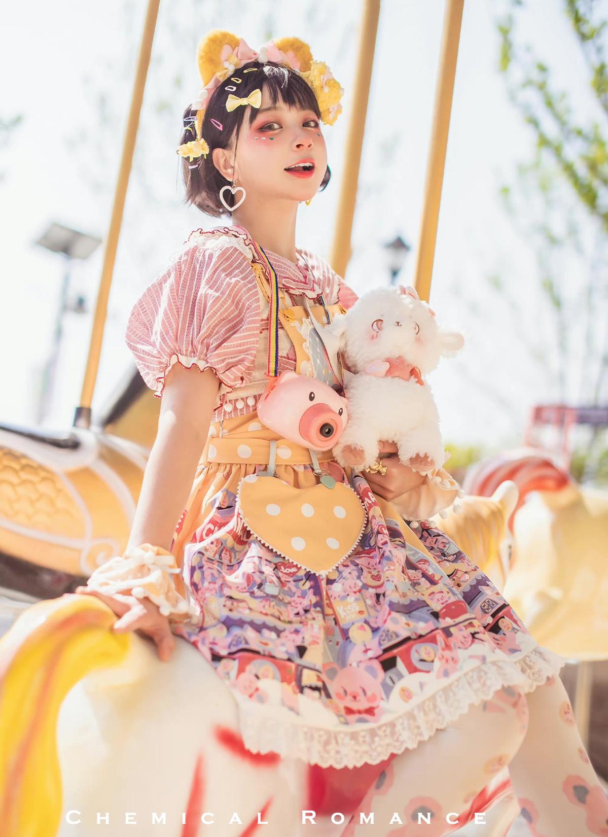 Sweetheart Doll Machine - Sweet Lolita Printed Salopette - image 33