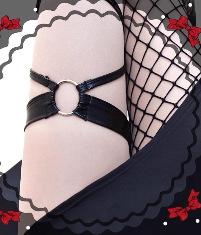 Gothic Fishnet Calf and Thigh-High Sock Garter Set - image 5