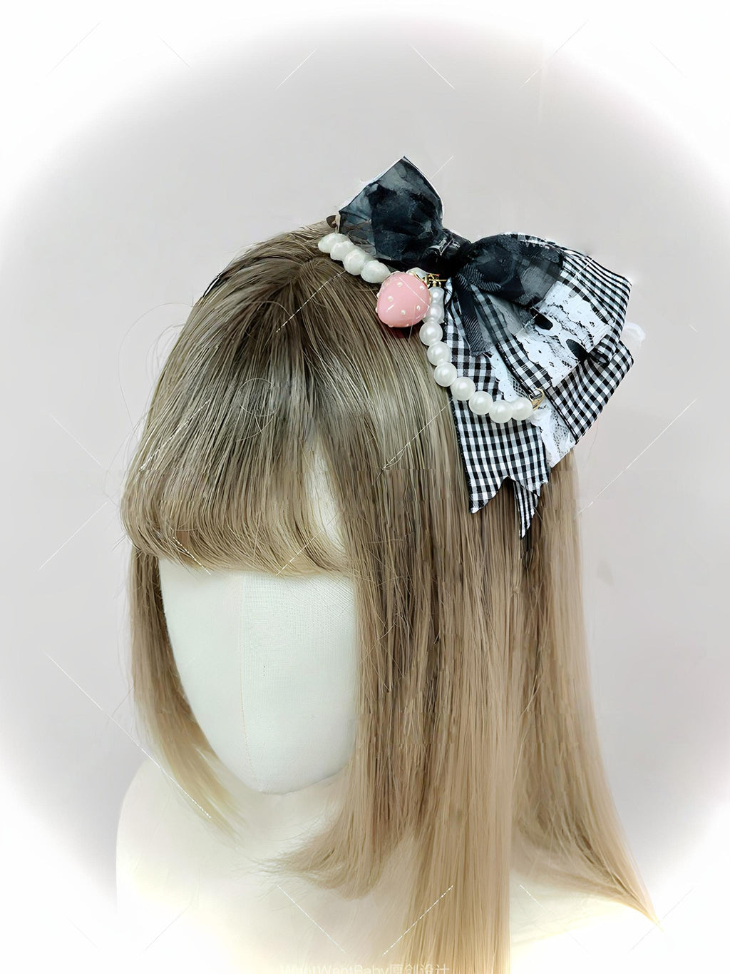Plaid Strawberry Adjustable Bow Lolita Headband - image 2