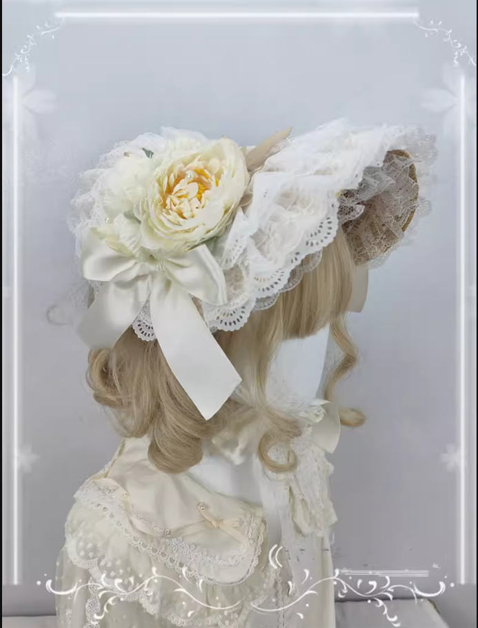 Country Lace Flower Lolita Bonnet, Multicolor - image 3