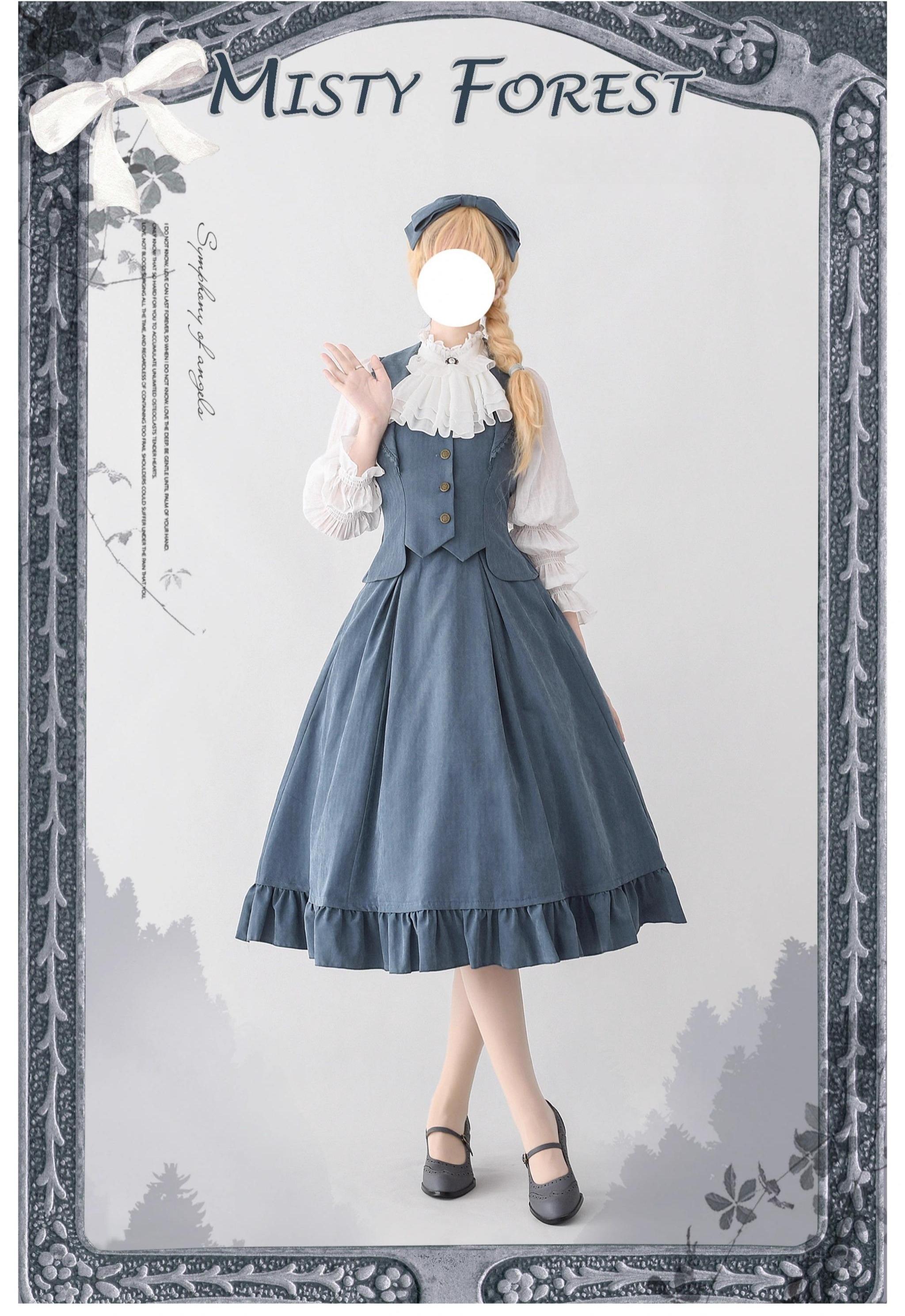 Classic Lolita A-Line Skirt, Button-Front Vest and White Blouse - image 5