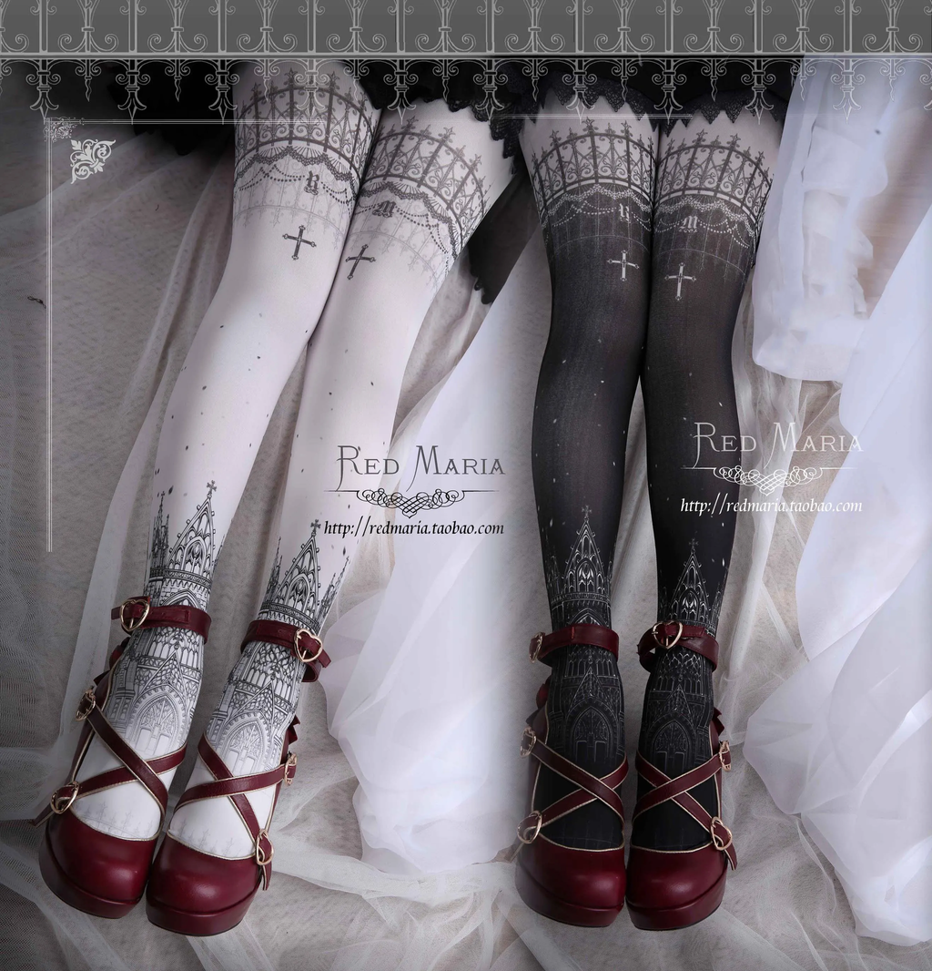 Church Print Gothic Lolita Tights - image 1