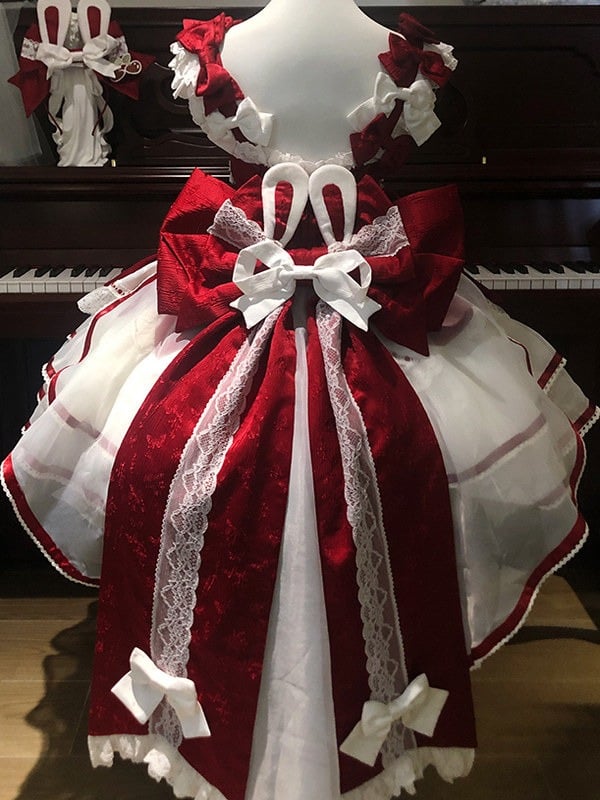 Red Rabbit Cake Lolita JSK Dress, KC and Train Full Set - image 2