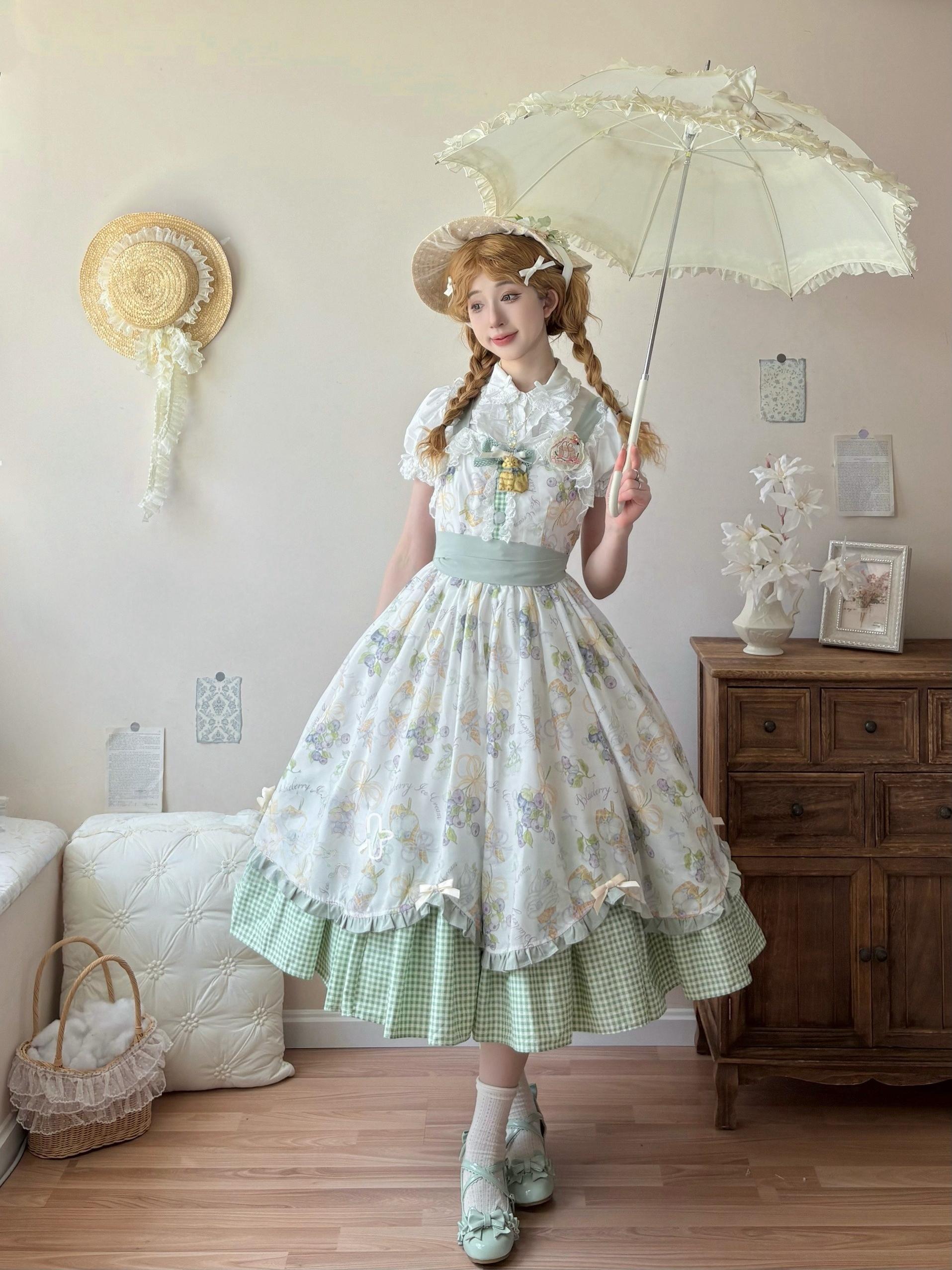 Blueberry Summer - Classic Lolita JSK Dress with Large Hem and Cotton Lining - image 1