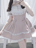 Shirohato Pink and White Ryousangata Dress Choker and Shorts Set - image 7