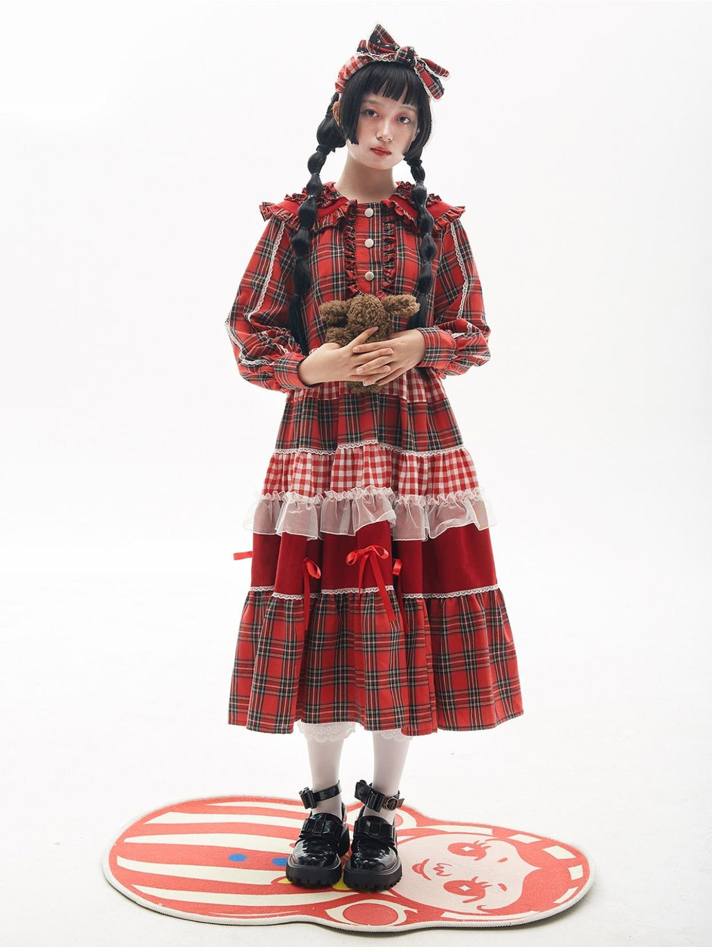 Vintage Lolita OP Dress Red Lolita Plaid Dress for Spring Summer - image 7