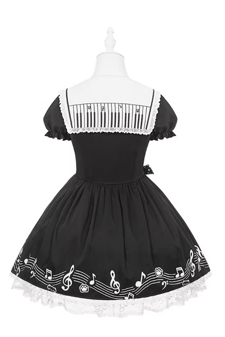 Melody Kitty - Sweet Lolita Short-Sleeve OP Dress in Black - image 12