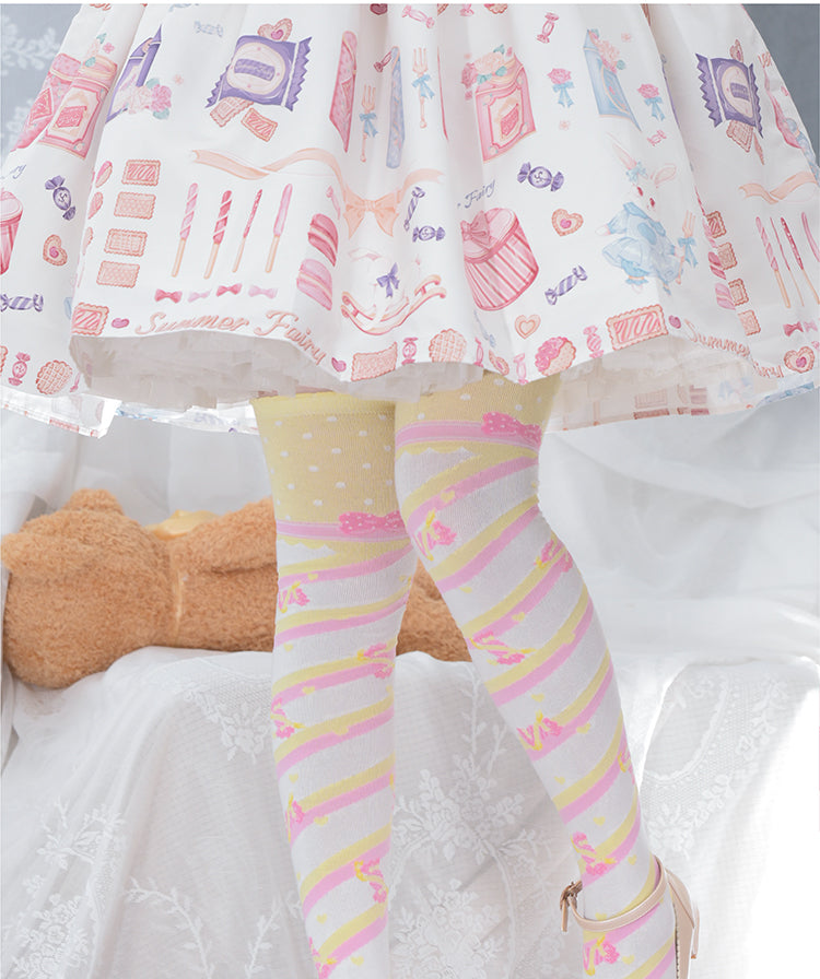 Winter Cotton Lolita Knee Socks, Candy Print - image 4