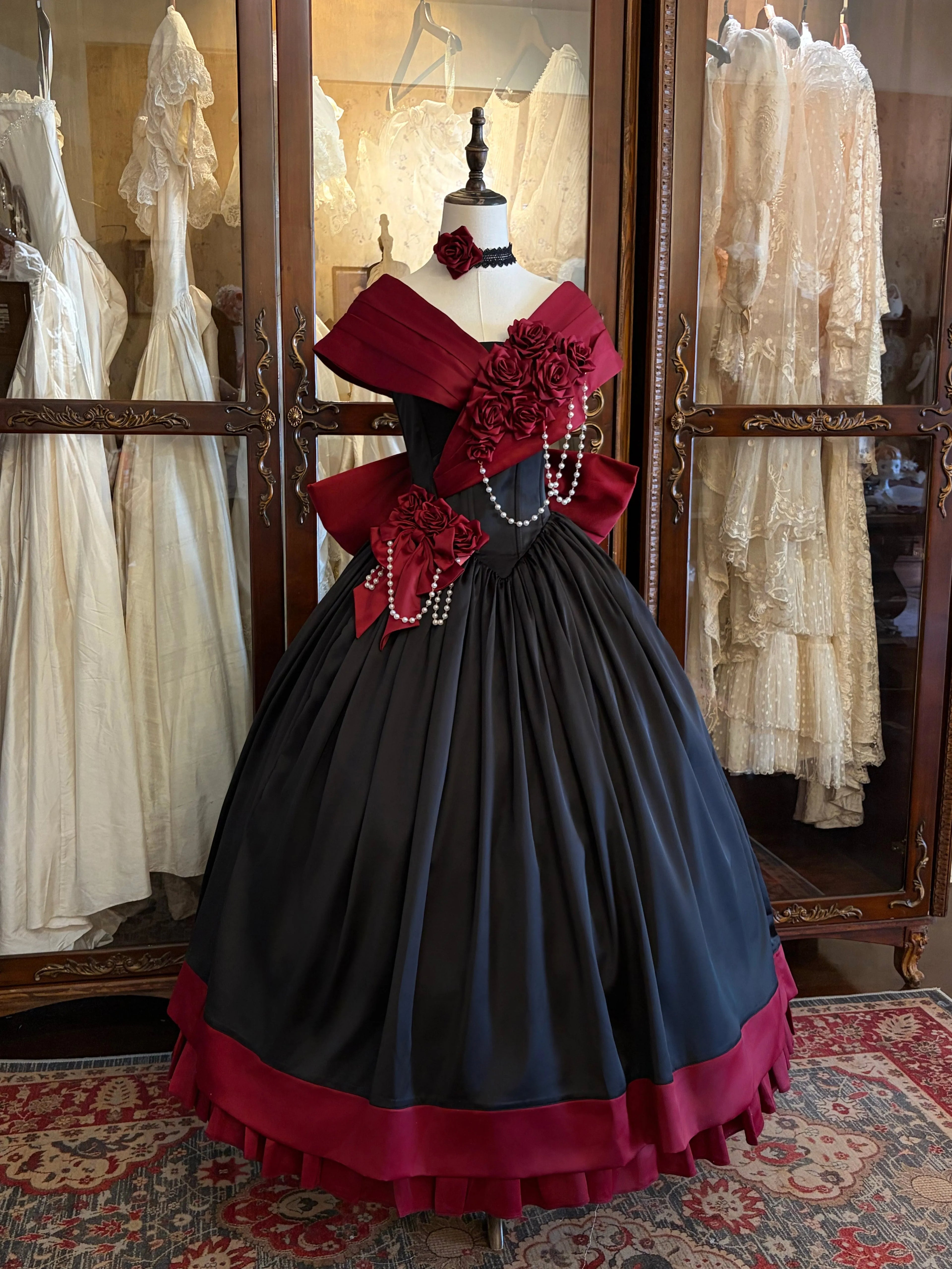 Rose 3D Floral Pearl Gothic Lolita Ball Gown OP Dress - image 4