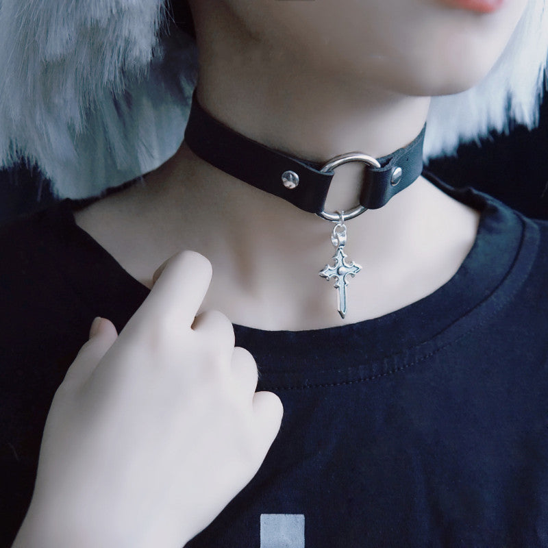 Gothic Lolita Cross Leather Choker - image 11