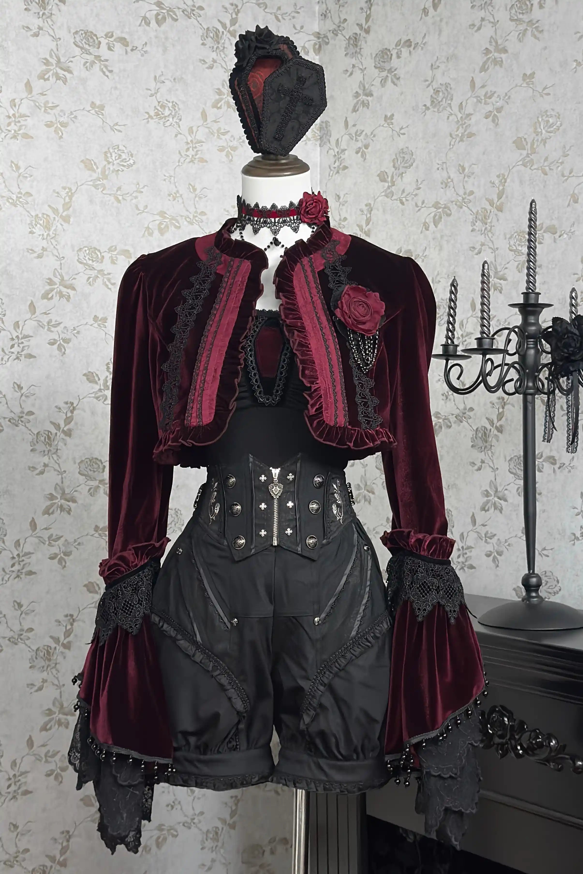 Gothic Cathedral Velvet Lace Corset Lolita JSK and Jacket Set - image 1