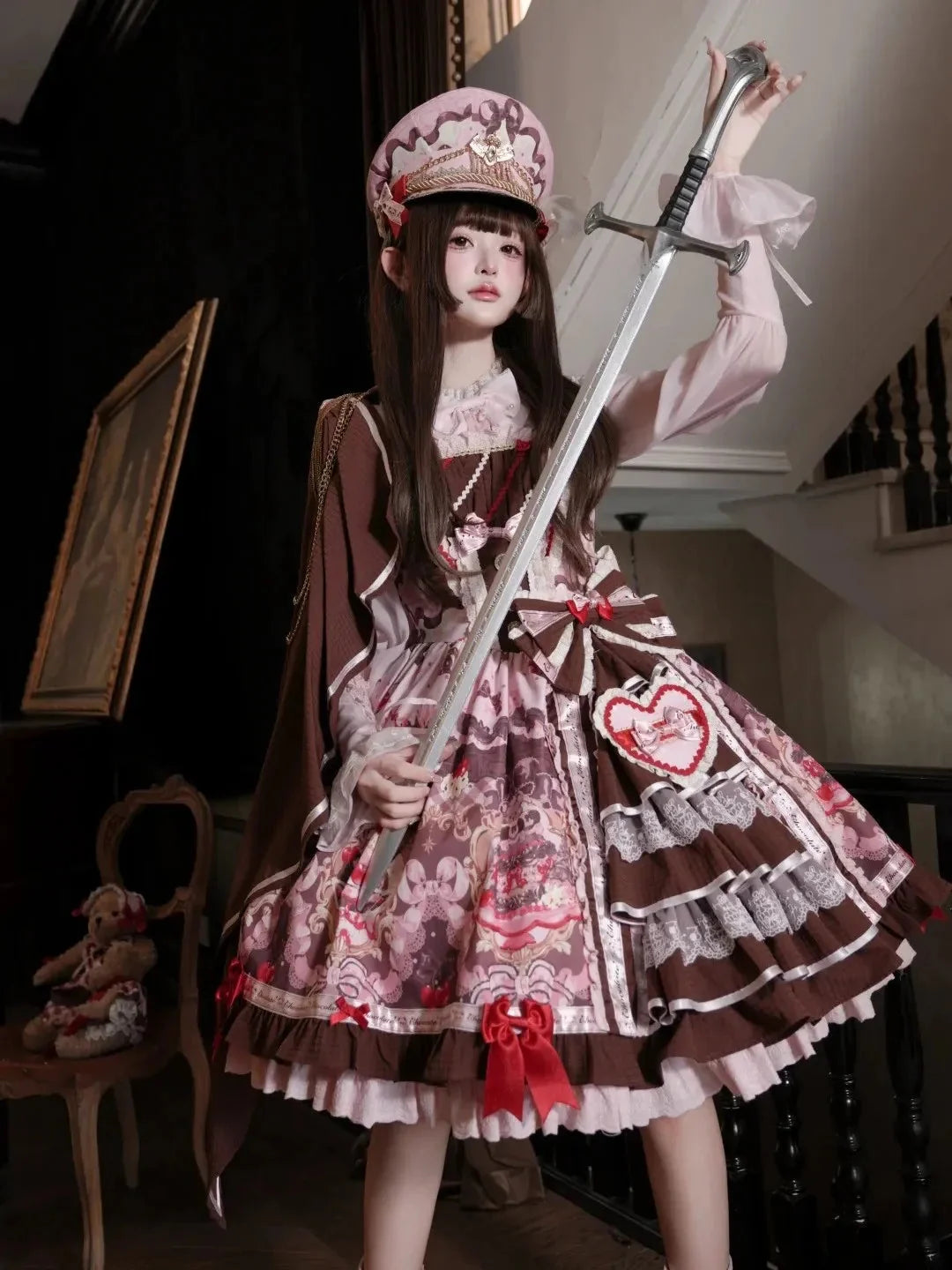 Royal Princess Chocolate Sweet Military Lolita JSK and Accessories - image 3