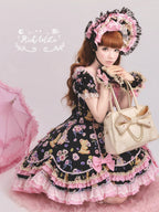 Be My Sweetheart Bear Bunny Floral Print Fitted Sweet Lolita OP Dress - image 3