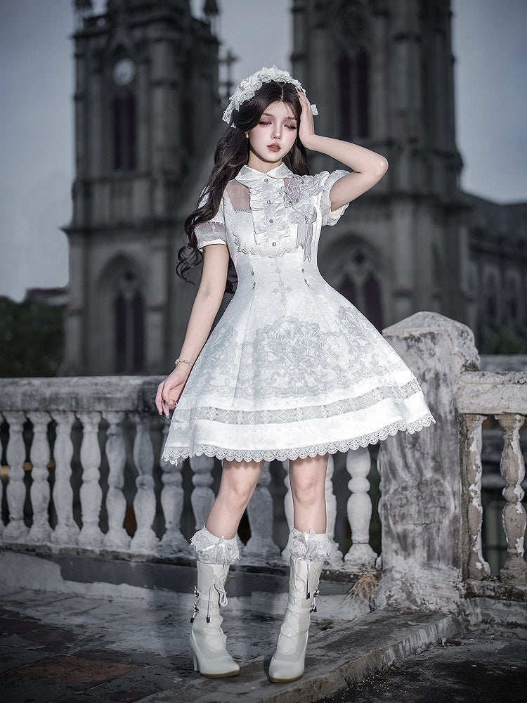 White Lily Embroidery Lace Gothic Lolita Dress - image 15