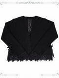 Scalloped Eyelet Trim Cardigan in Black and Purple - iris de nuit - image 1