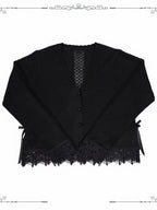 Scalloped Eyelet Trim Cardigan in Black and Purple - iris de nuit - image 1