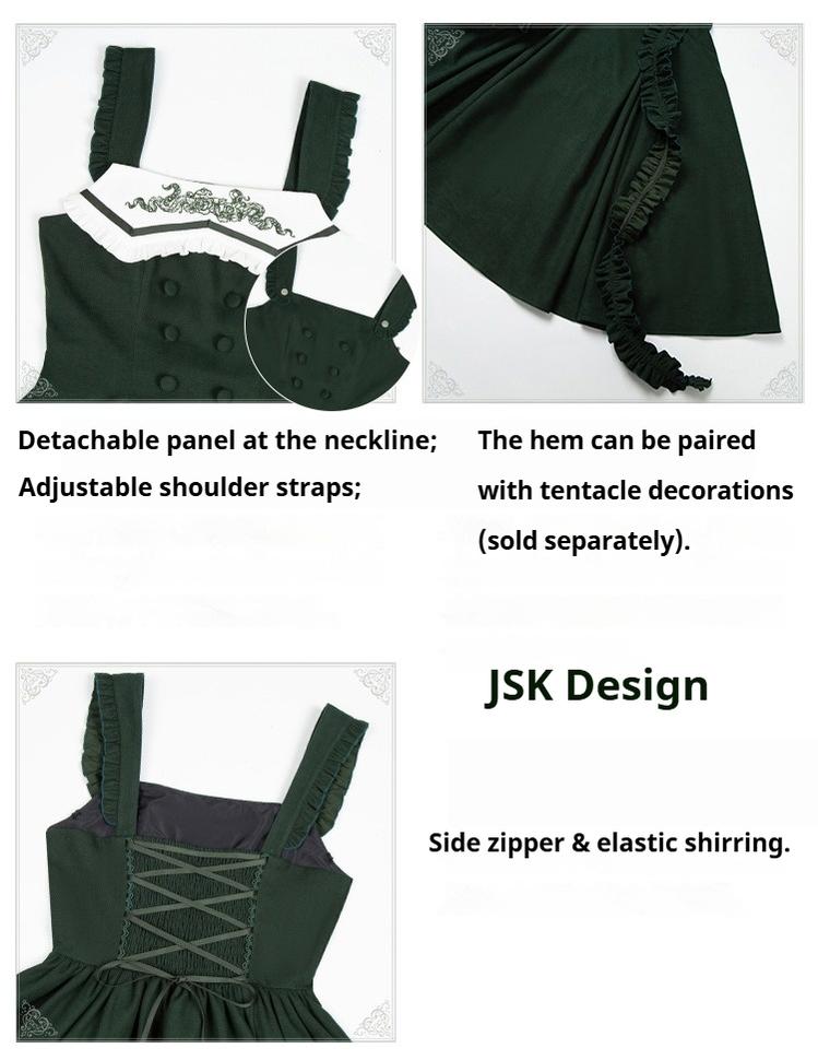 Abyss Clinic - Gothic Lolita Green Dress Set, Embroidery Accent - image 9