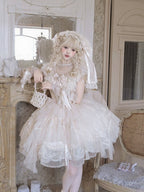 Champagne Illusion Neckline Princess Lolita JSK Dress Full Set - image 12