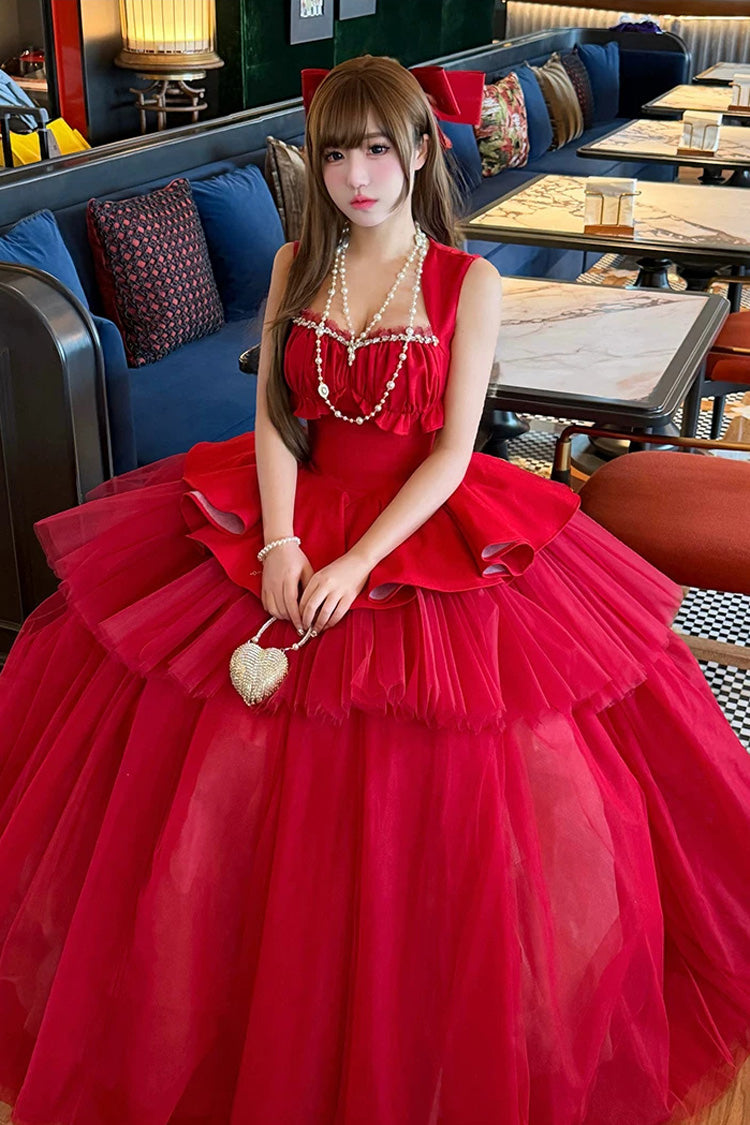 Romantic Rose - Square Collar Sleeveless Ruffled Classic Ballet Lolita Dress - image 16