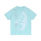Mint Green Crew Neck Tee with Distressed Print - innomoood - image 2