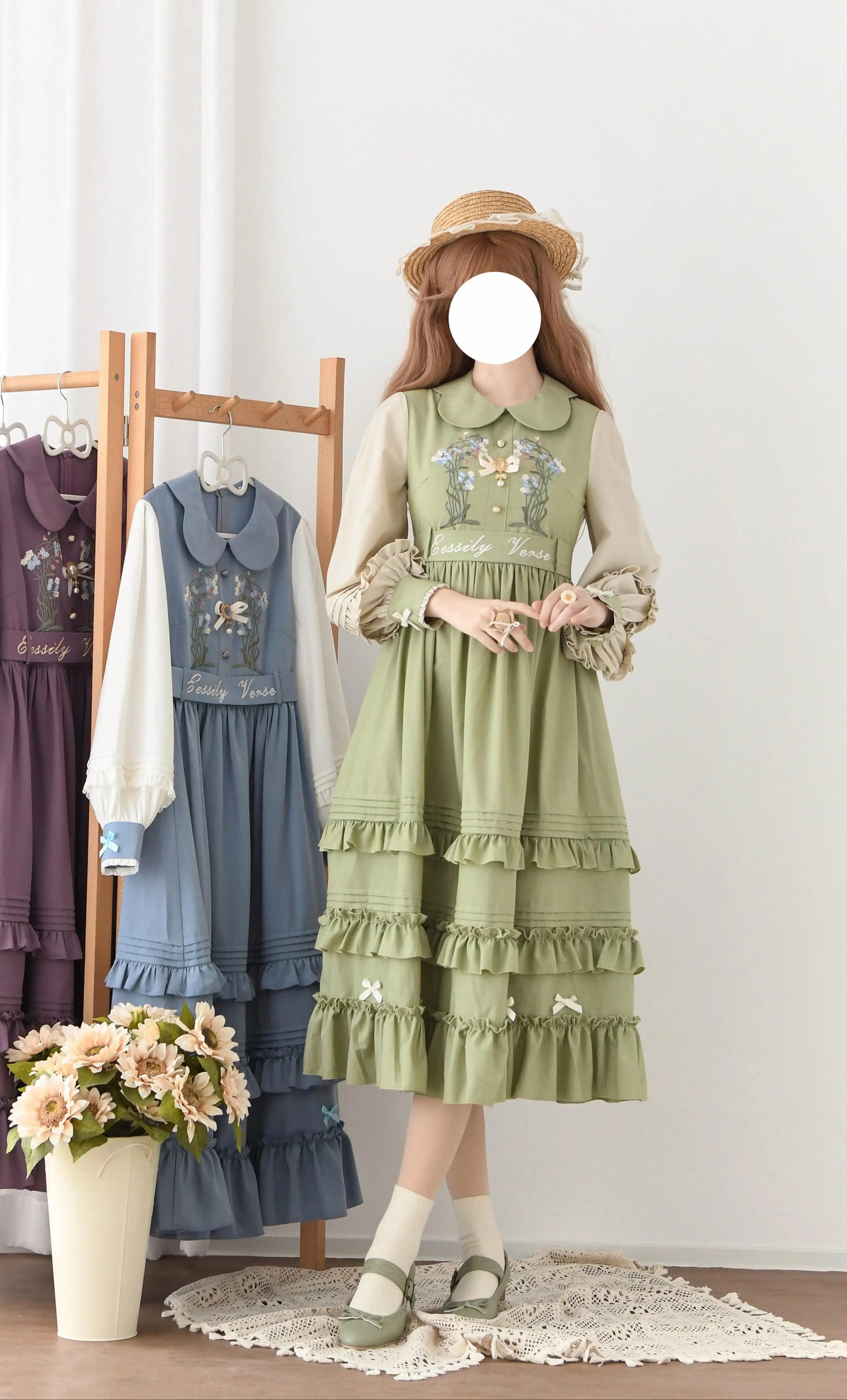 Verdant Name - High-waisted Classic Lolita Dress, Embroidered Bellflower - image 14