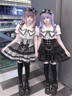 Black and White Jirai Kei Sailor Collar Blouse with Lace Detail - image 6
