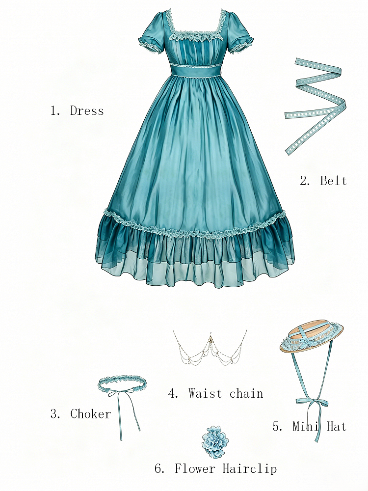 Teal Ruffle Classic Lolita OP Dress Set with Coordinating Accessories - image 2