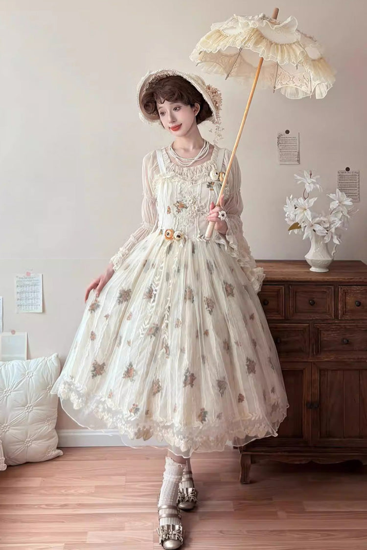 Chloris - Floral Embroidered Sweet Lolita JSK Dress in Apricot - image 3