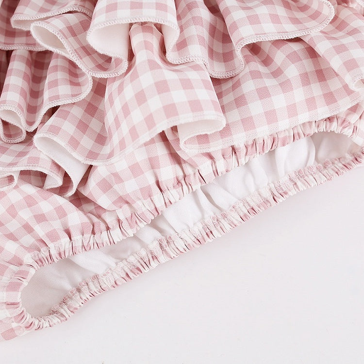Pink Gingham Tiered Skirt with Shorts - serendipity - image 5