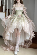 Light Pink and Green Bowknot Irregular Sweet Princess Lolita JSK Dress - image 5