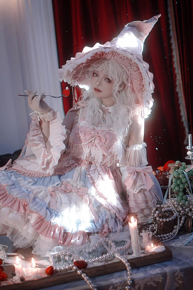 Pink and Blue High Waist Sweet Witchy Dress Lolita Jumper Skirt Full Set - image 18