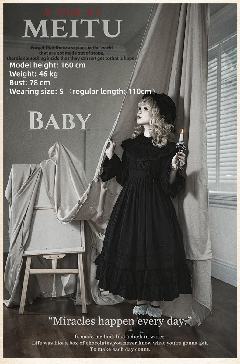Goodnight Black Gothic Lolita OP Dress with Round Cape Collar - image 5