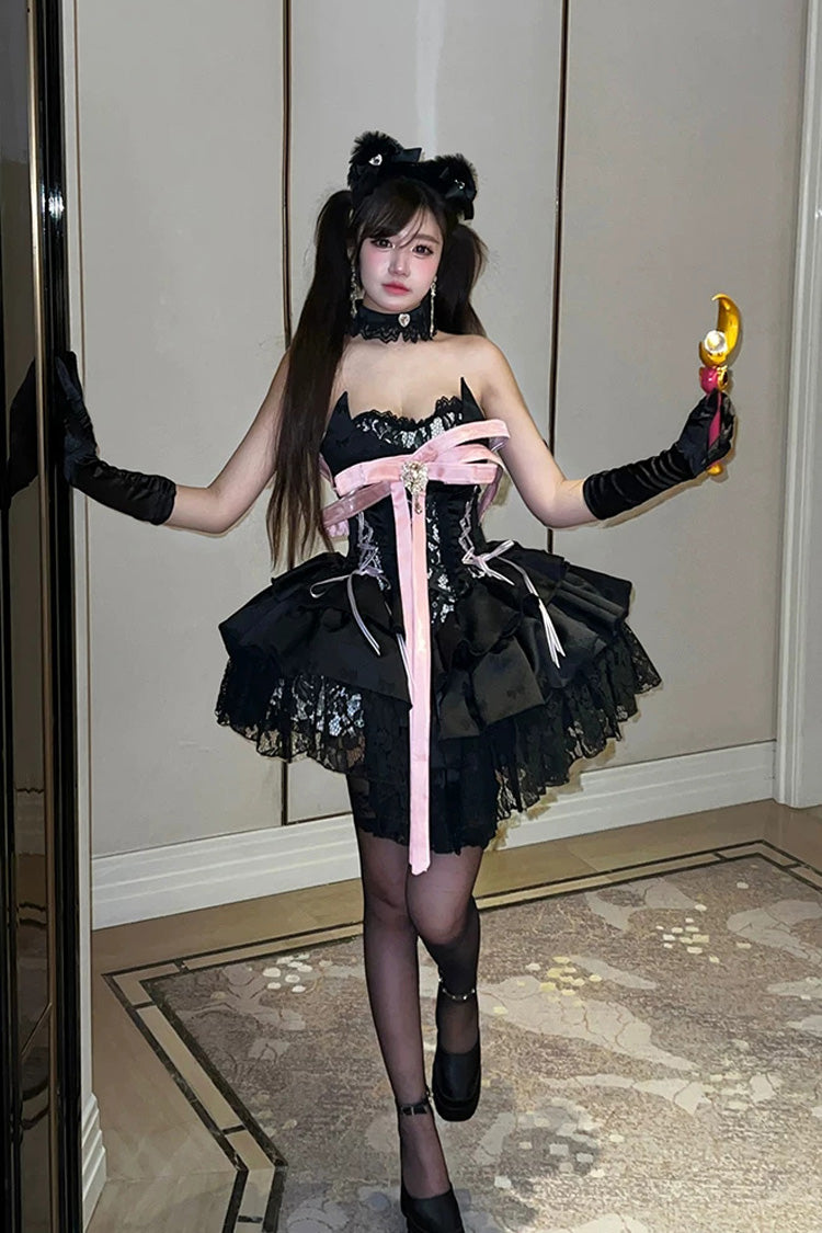 Kitten Sweetheart - Multi-Layered Ruffled Bow Lace-Up Princess Ballet Gothic Lolita JSK Dress - image 9