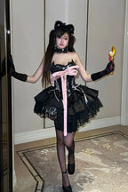 Kitten Sweetheart - Multi-Layered Ruffled Bow Lace-Up Princess Ballet Gothic Lolita JSK Dress - image 9