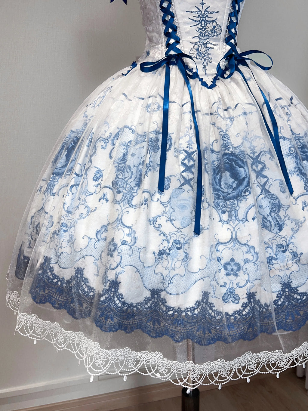 Ling Long Ci Blue Porcelain Butterfly Orchid Print Gothic Lolita Bustier JSK - image 8