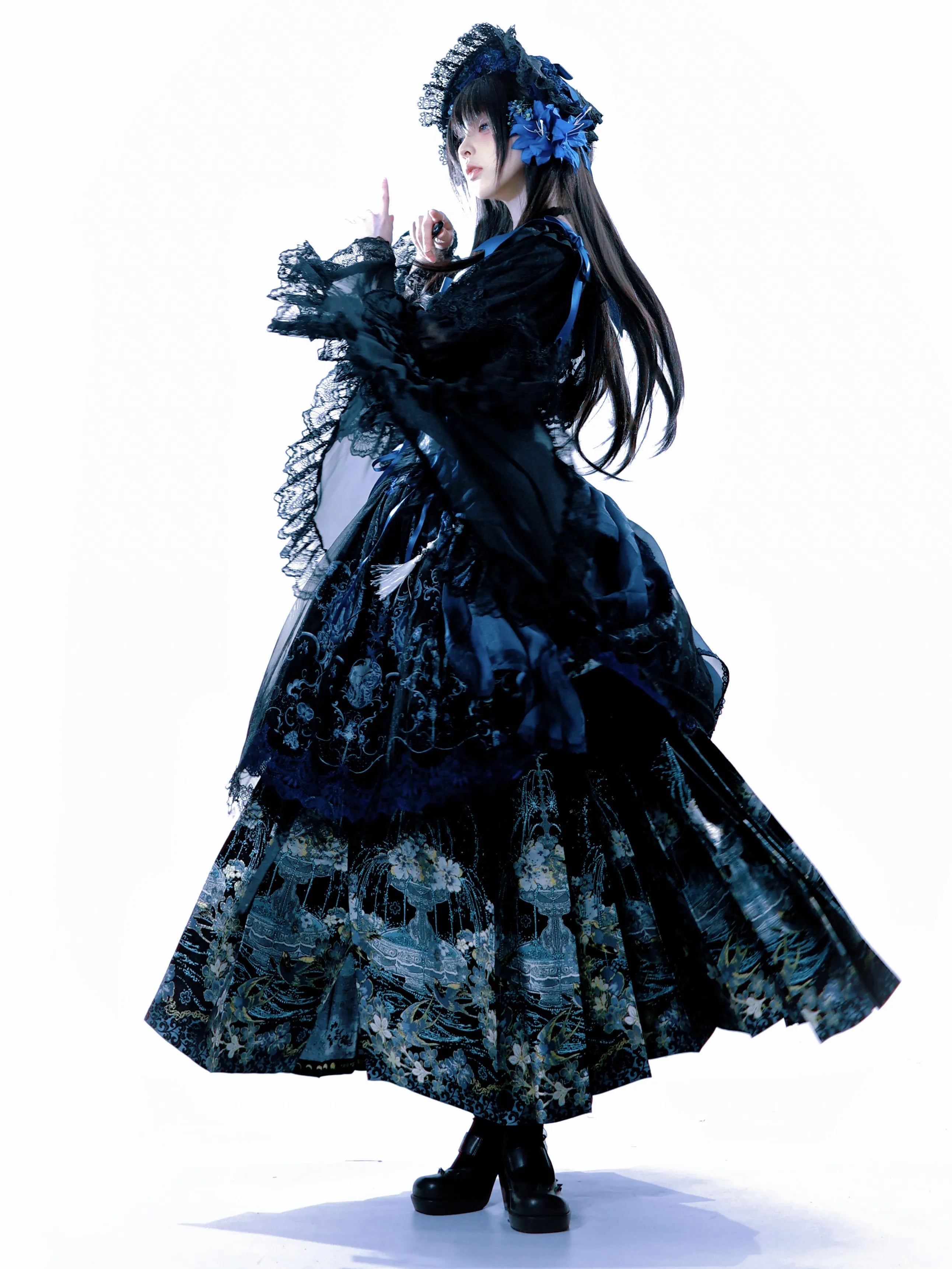 Ling Long Ci Blue Porcelain Butterfly Orchid Print Gothic Lolita Bustier JSK - image 14