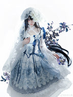Ling Long Ci Blue Porcelain Butterfly Orchid Print Gothic Lolita Bustier JSK - image 2