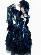 Ling Long Ci Blue Porcelain Butterfly Orchid Print Gothic Lolita Bustier JSK - image 15