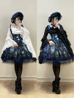 Ling Long Ci Blue Porcelain Butterfly Orchid Print Gothic Lolita Bustier JSK - image 12