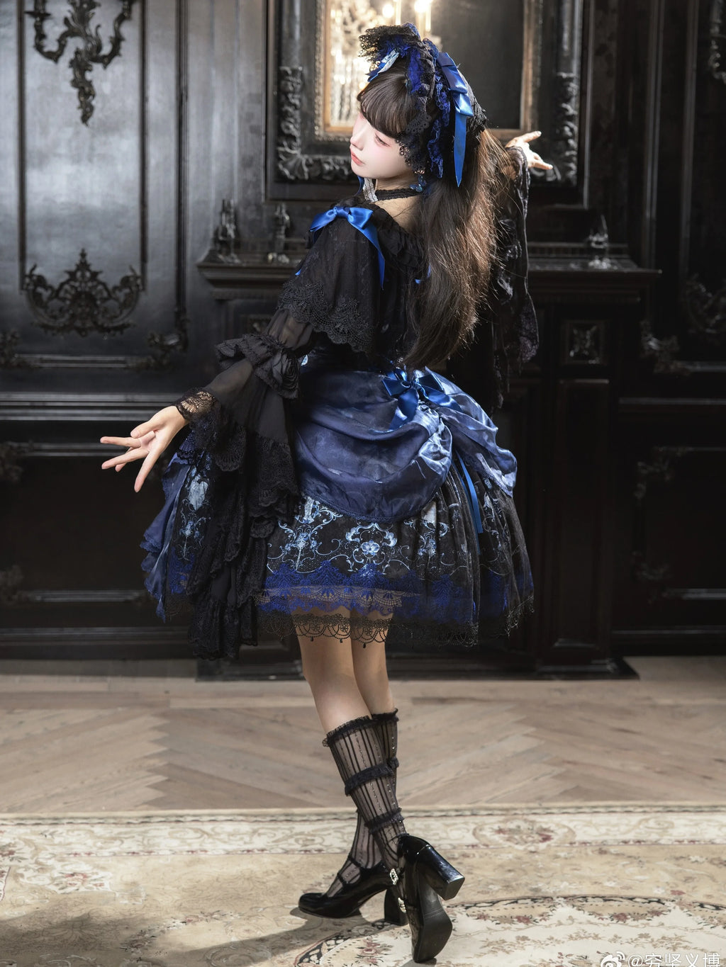 Ling Long Ci Blue Porcelain Butterfly Orchid Print Gothic Lolita Bustier JSK - image 17
