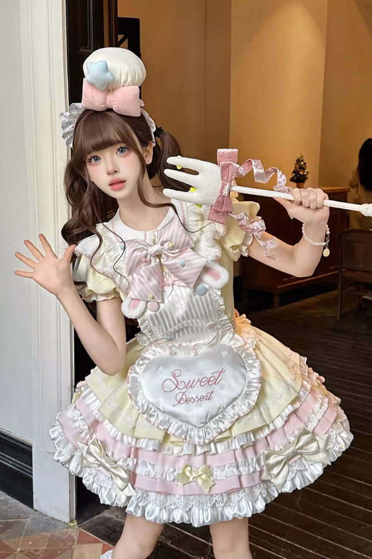 Sweet Bunny Chef Sweet Lolita OP Dress, Apron and Bow Set - image 3