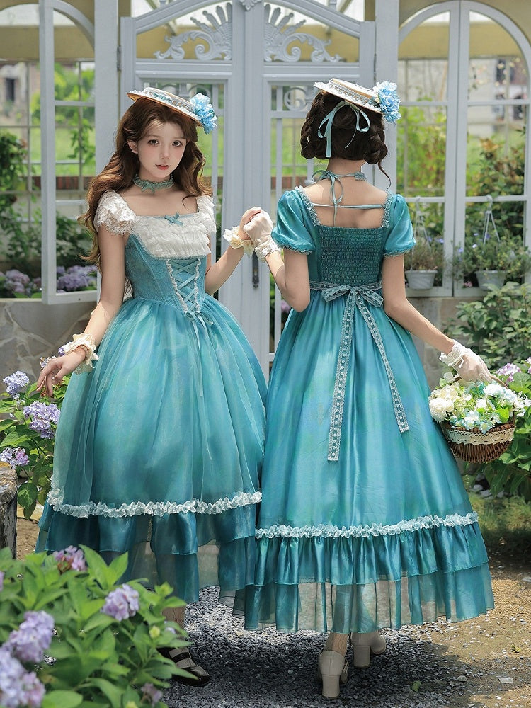 Teal Ruffle Classic Lolita OP Dress Set with Coordinating Accessories - image 4