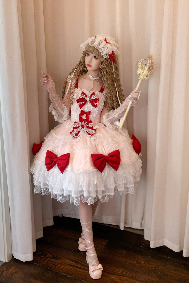 Flower Dream Isle - Square Collar Multi-Layered Ruffled Bow Lace Sweet Lolita JSK Dress - image 5
