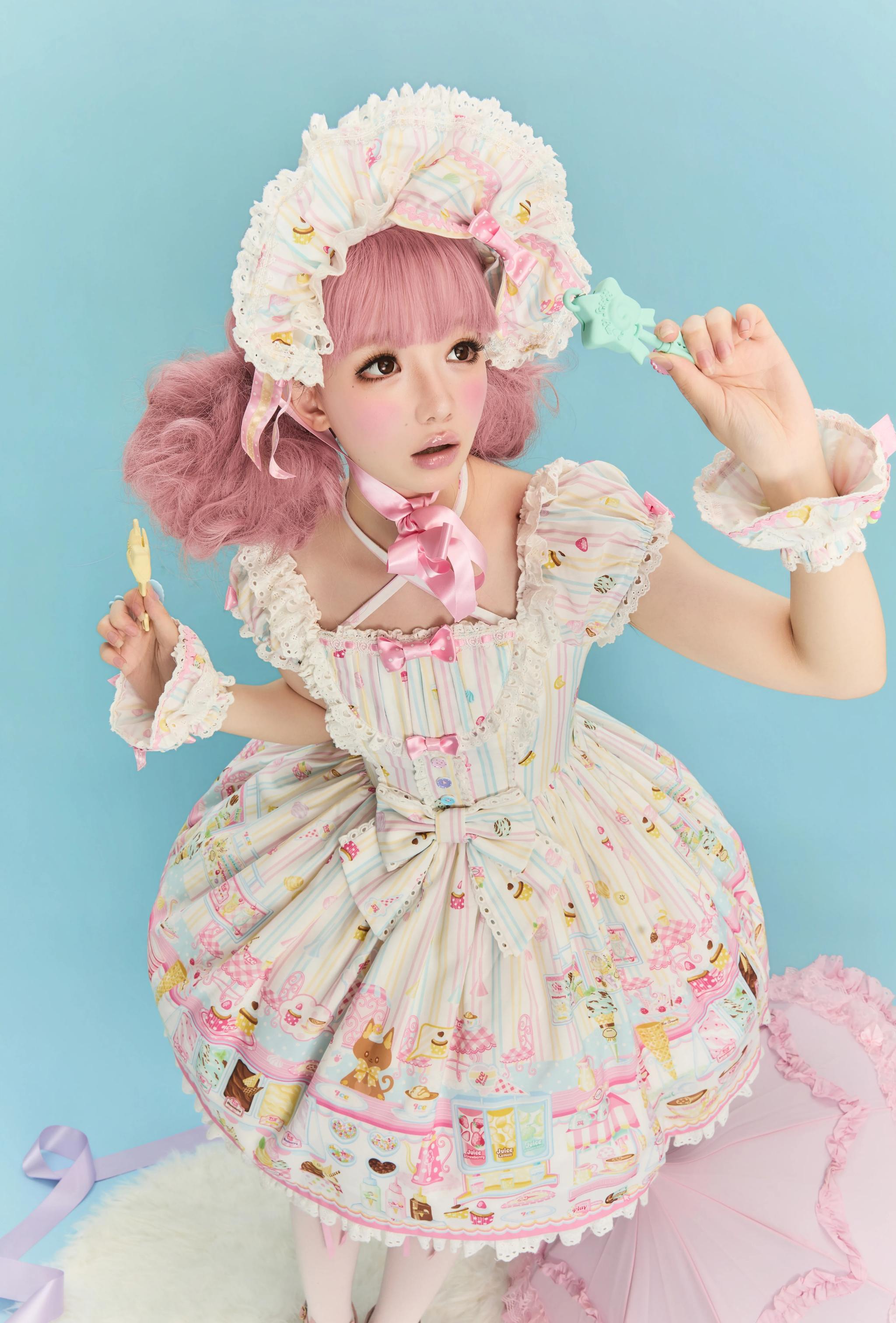 Summer Ice Cream Tale - Old School Lolita Ice Cream Printed OP & JSK Dress - image 15